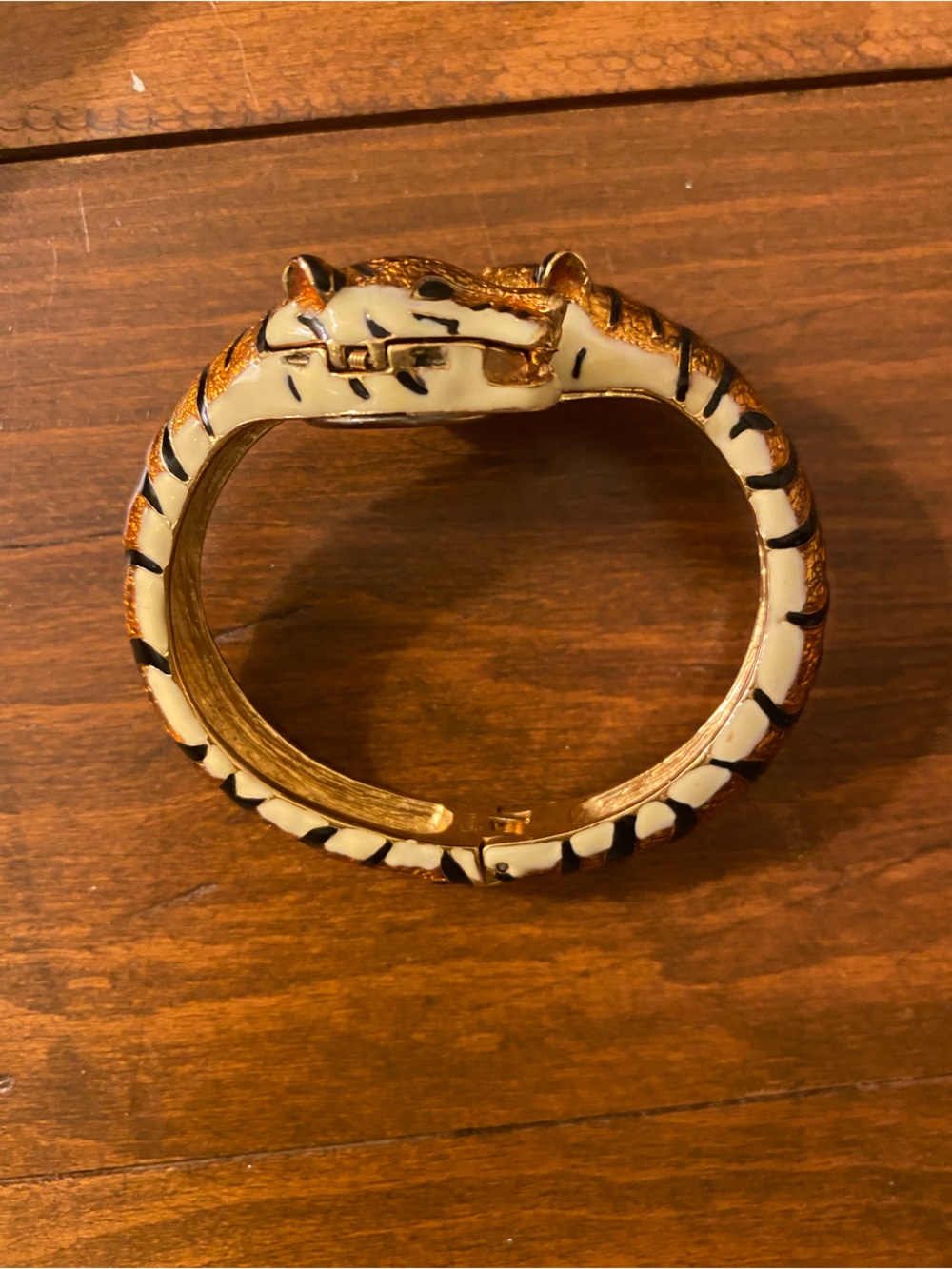 Kenneth Jay Lane KJL Enamel gold tone Tiger bangle bracelet Watch